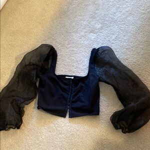 Topshop Black‎ Sheer Sleeve Blouse